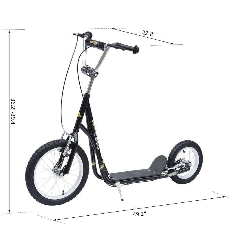 HomCom Adjustable Teen Kick Scooter Child Pro Stunt Scooter Ride On Speeder Kids Street  Bike 16" Inflatable Tire Black