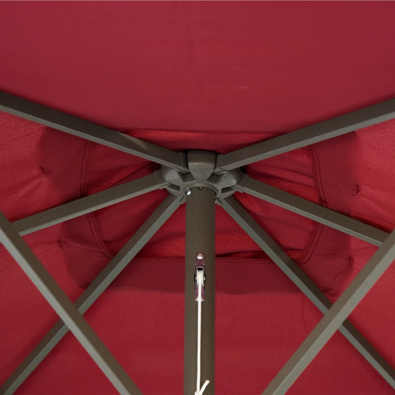 Outsunny 6.5x10ft Patio Umbrella Rectangle Solar Powered Tilt Aluminum Outdoor Market Parasol with LEDs Crank (Wine Red)