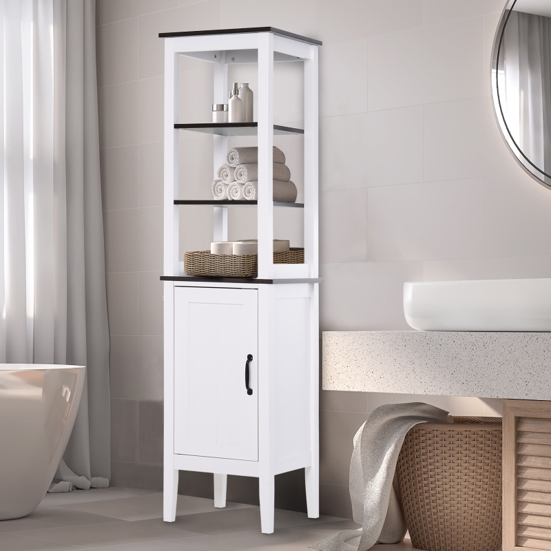 kleankin Tall Bathroom Cabinet Cupboard Storage Unit White Freestanding Shower Shelves