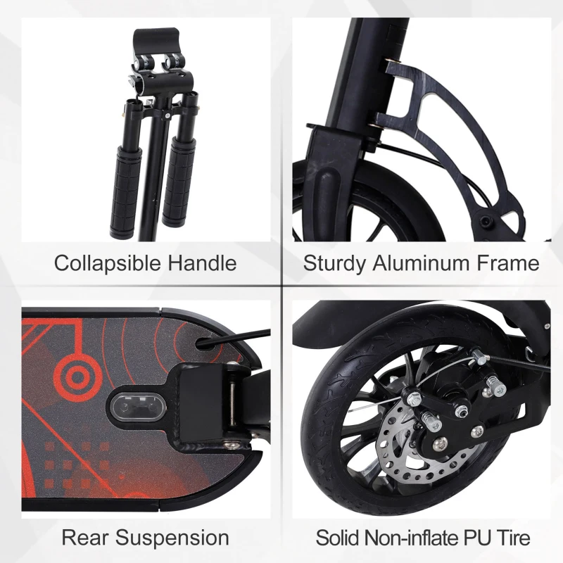 Soozier Kick Scooter Folding Adjustable Ride On Toy w/ Dual Braking System, Rear Shock Absorption and 8" Big Wheels For 14+ Teens Adult, Black