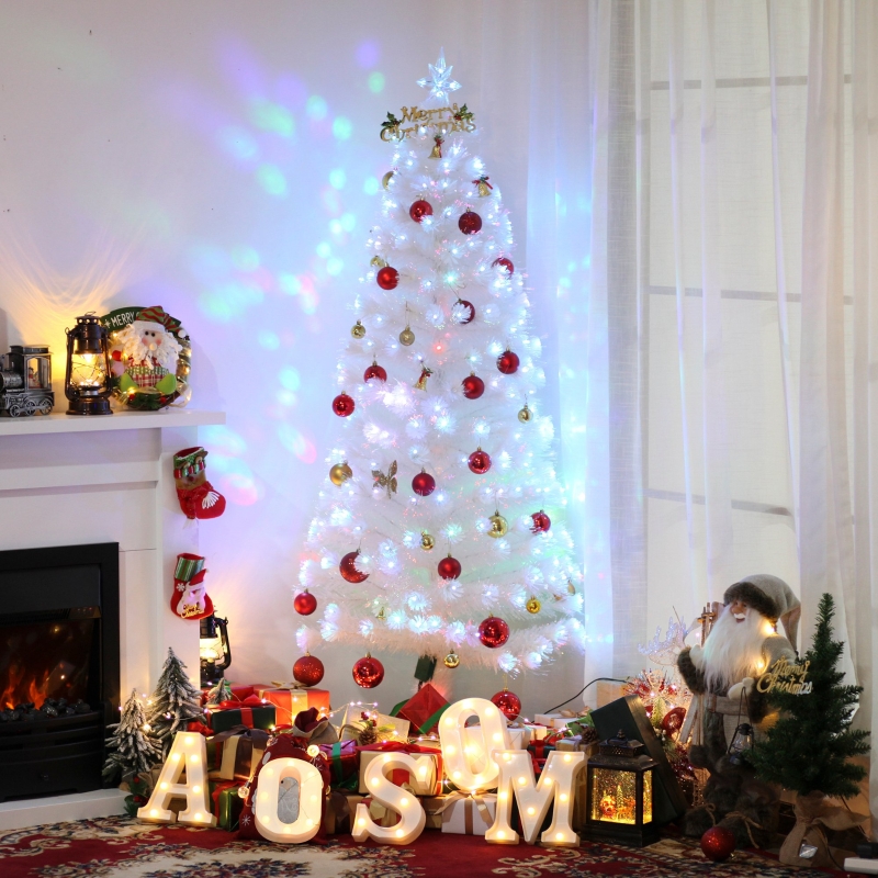 HOMCOM 6FT Artificial Tree Multi-Colored Pre-Lit Home Christmas Decoration White