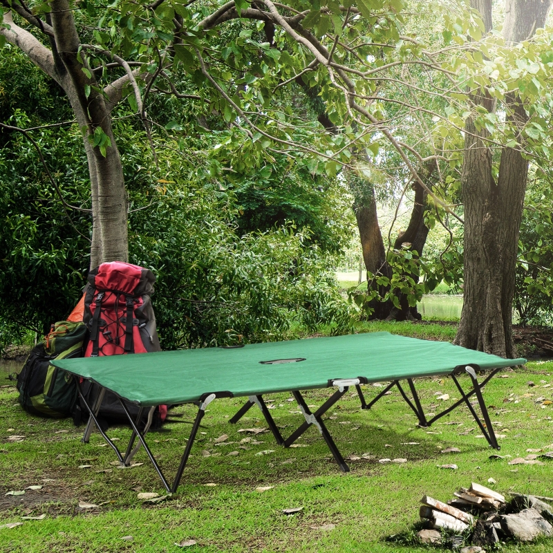 Outsunny 76" Two Persons Double Cot Folding Camping Cot w/ Carrying Bag Green