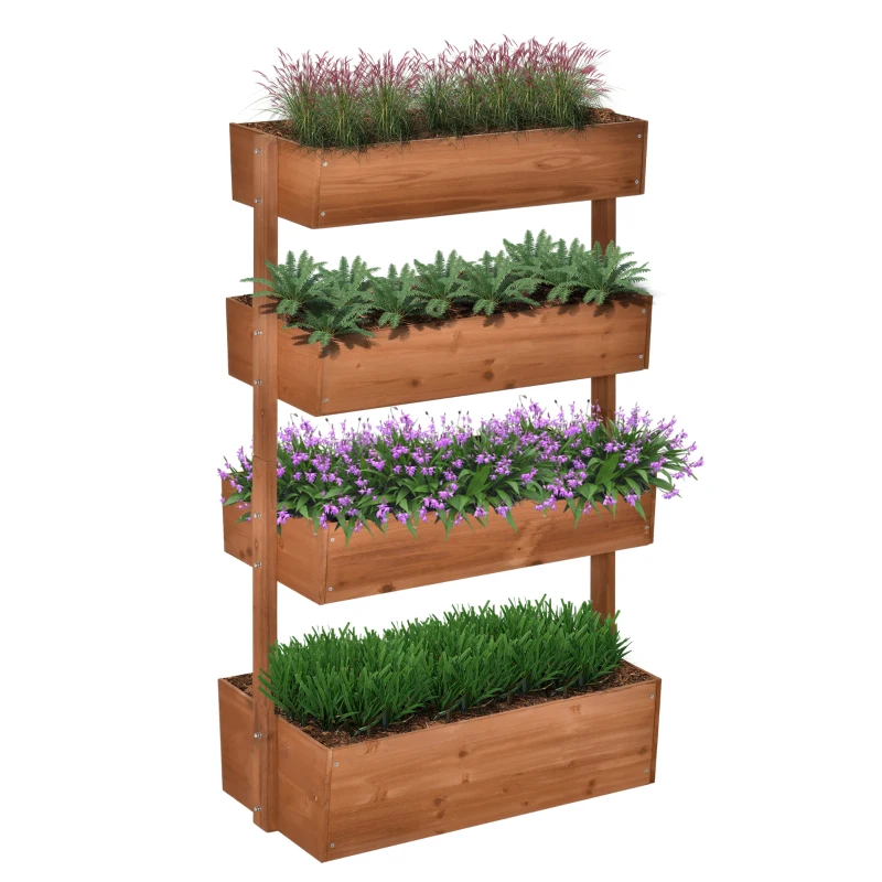 Outsunny 4-Tier Raised Garden Bed, Vertical Flower Pots Rack with Angle Adjustable Planter Boxes, Freestanding Elevated Wooden Plant Stand for Indoor Outdoor Use