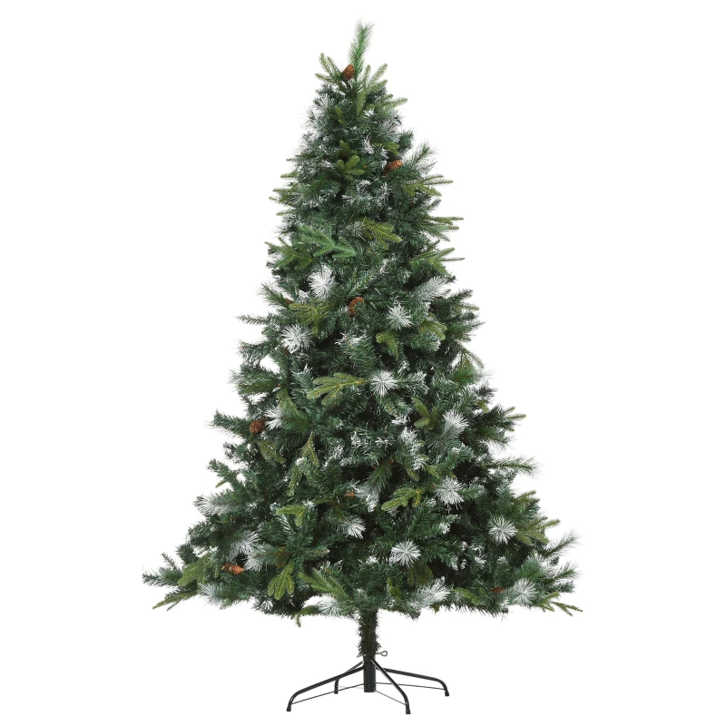 HOMCOM 6.9ft Artificial Christmas Tree Snow Tipped Tree with Pinecone Easy Assembly with Foldable Base Stand for Indoor Decoration Green