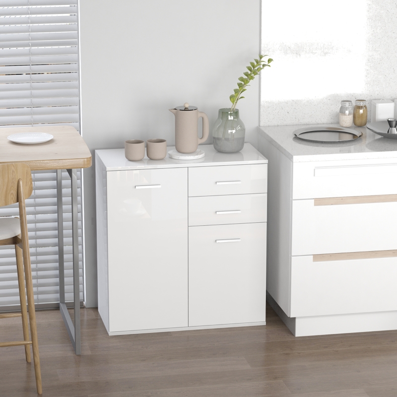 HOMCOM Free Standing Storage Cabinet Console Sideboard Table Living Room Entryway Kitchen Organizer with Drawers White