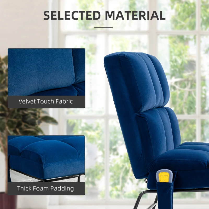 HOMCOM Accent Chair with Ottoman, Velvet Club Chair with Vibration Massage, Remote Control and Metal Legs for Living Room, Bedroom, and Home Office, Blue