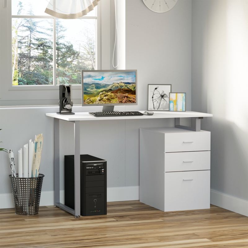 Homcom Industrial Style Office Desk Computer With Multi Use Removable File Drawers White Aosom Canada Homcom Industrial Style Office Desk, White Office Desk With File Drawers