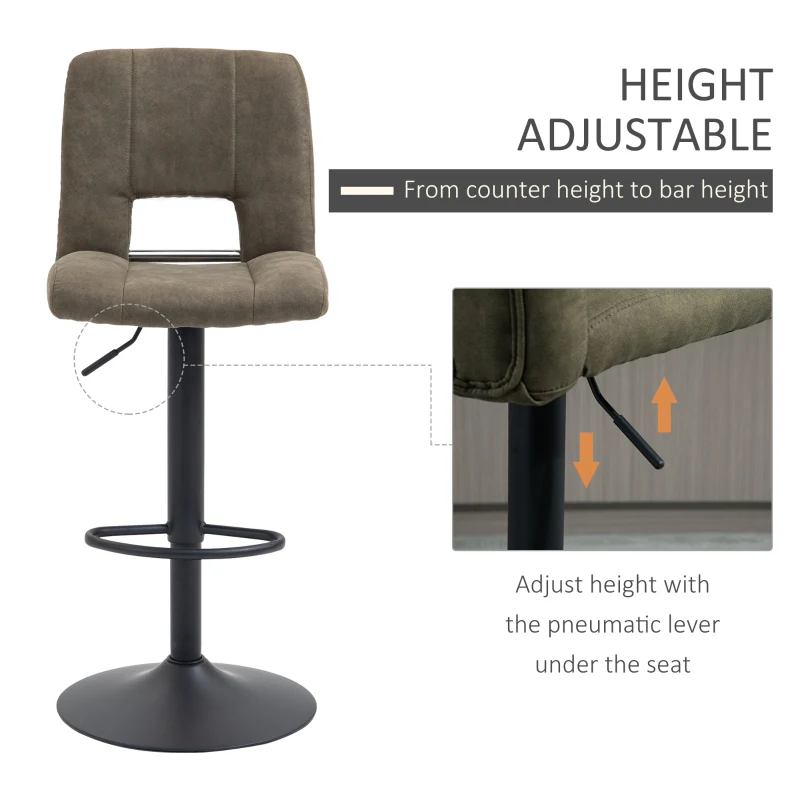 HOMCOM Modern Bar stools, Counter Height Kitchen Stools Armless Adjustable Height with 360 Degree Swivel Seat, Set of 2, Dark Olive