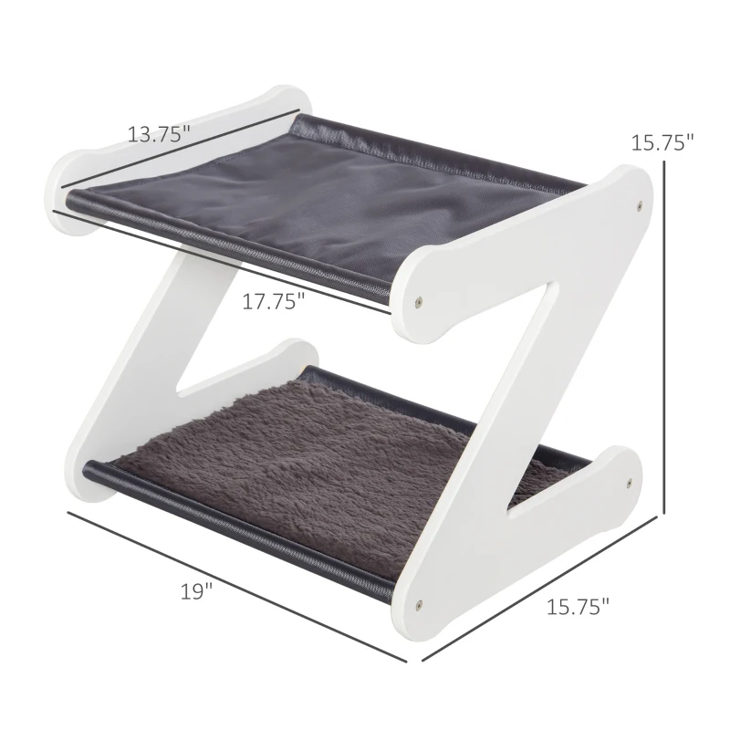PawHut Two Tier Cat Bed for Indoor Living Room Pet Furniture Kitty Small Dog House Z Shaped with Padded and Plush Mat Grey
