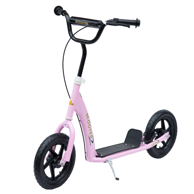 HOMCOM Adjustable Kids Pro Stunt Scooter Children Street Bike Bicycle Ride On with 12” Tire (Pink)