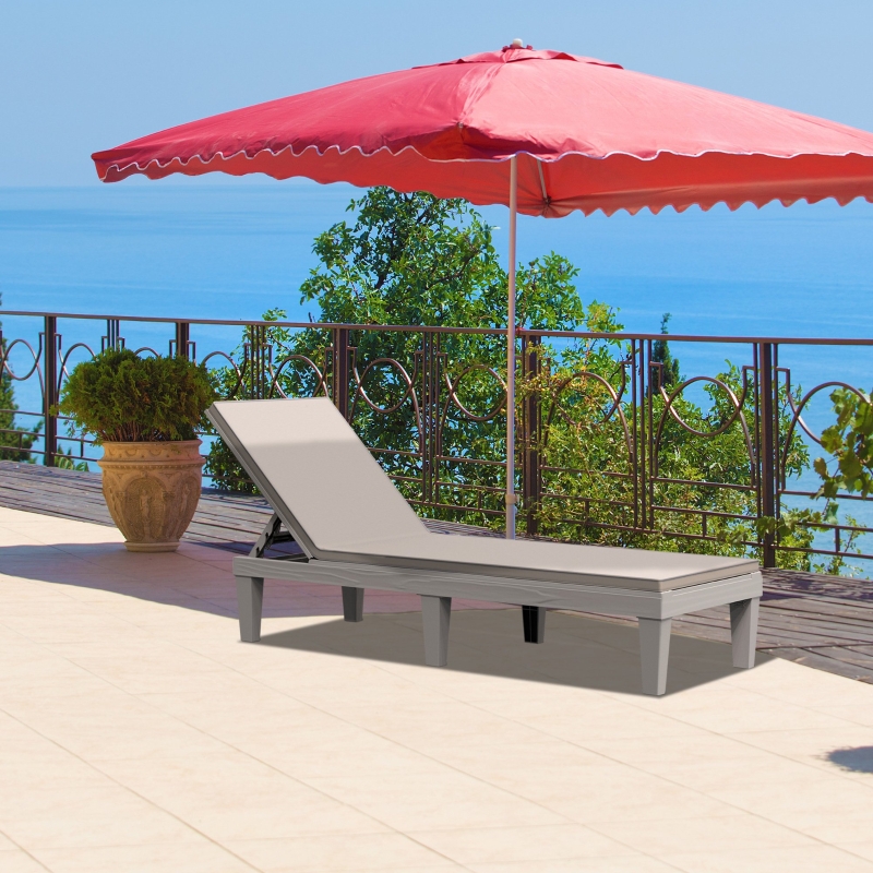 Outsunny Patio Chaise Lounge Chair with 5-Level Adjustable Back Cushion Outdoor Garden Poolside