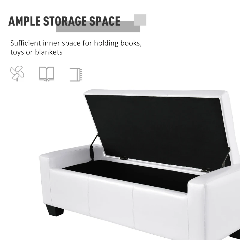 HOMCOM 50.5" Faux Leather Rectangular Tufted Storage Ottoman for Living Room, Entryway, or Bedroom, White