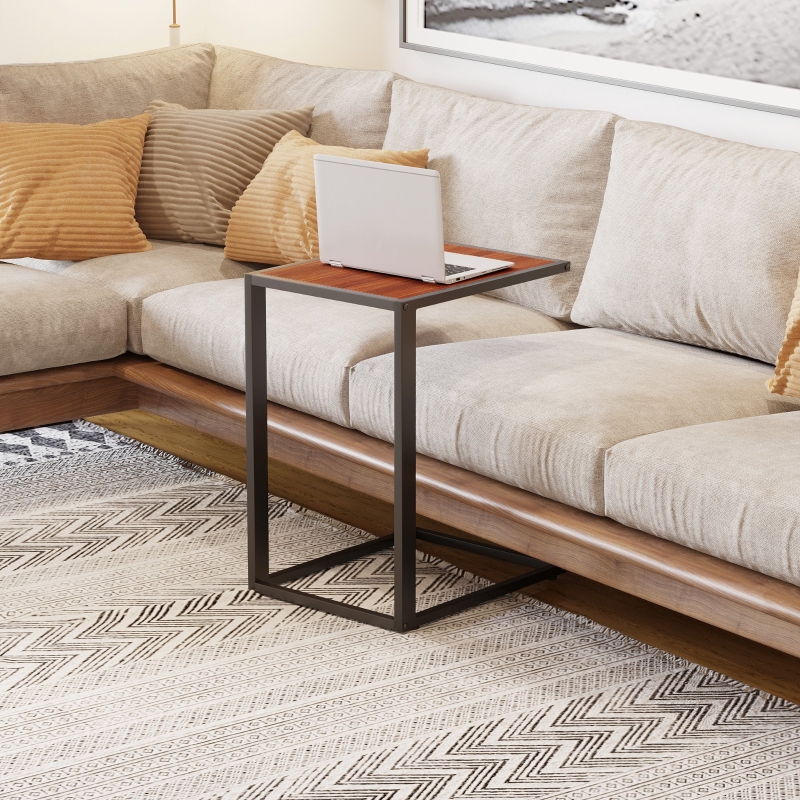HOMCOM Wooden Sofa Snack Table Laptop Holder Bed Side Desk with Metal Base, Walnut