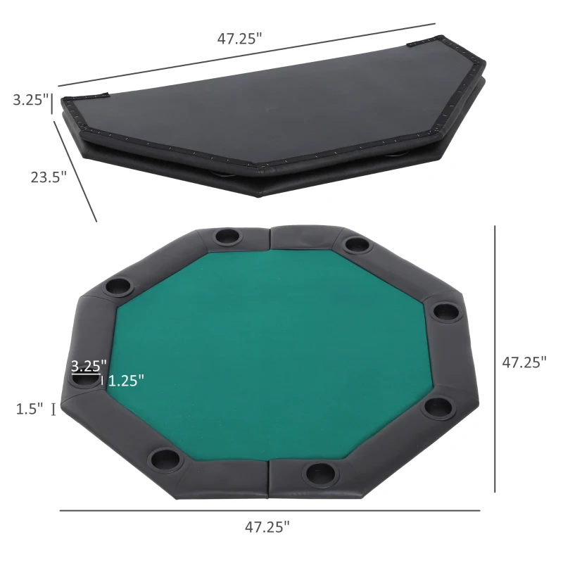 Soozier 48" 8 Person Octagon Foldable Poker Table Cover with Padded Rails and Cup Holders