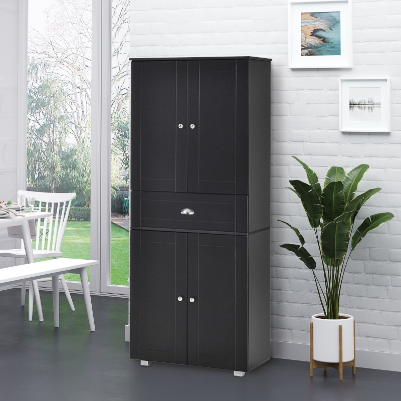 HOMCOM 71" Freestanding Kitchen Pantry Storage Cupboard Floor Utility Cabinets with Drawer and 3 Adjustable Shelves for Dining Room, Living Room, Black
