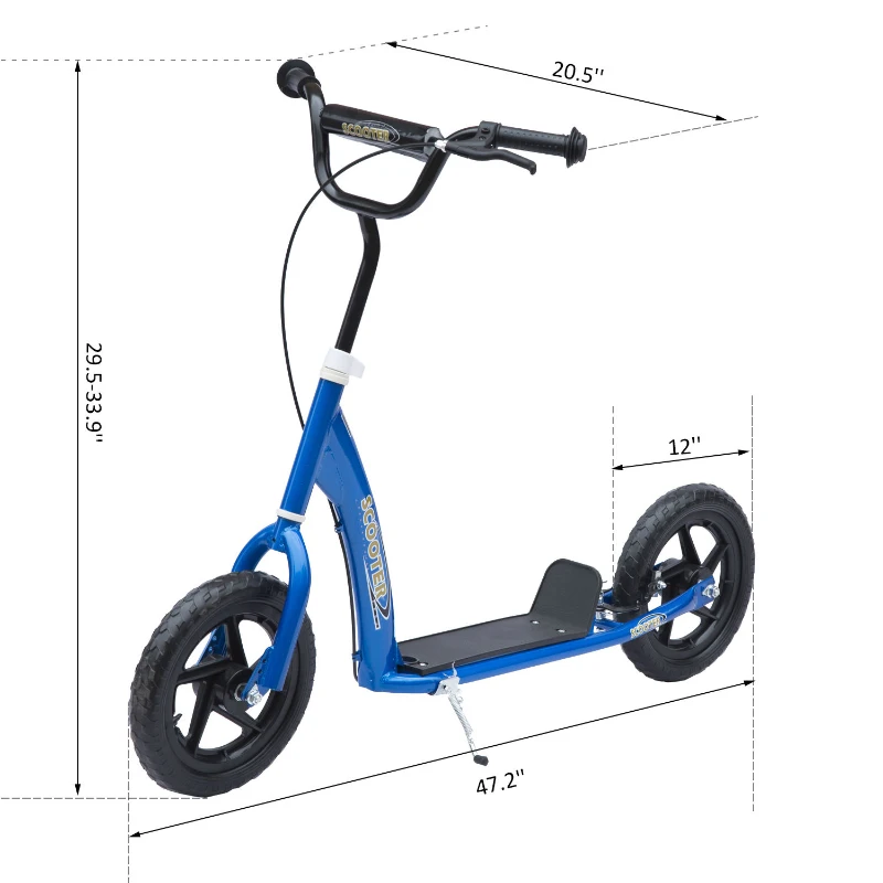 HOMCOM Adjustable Kids Pro Stunt Scooter Children Street Bike Bicycle Ride On with 12” Tire (Blue)