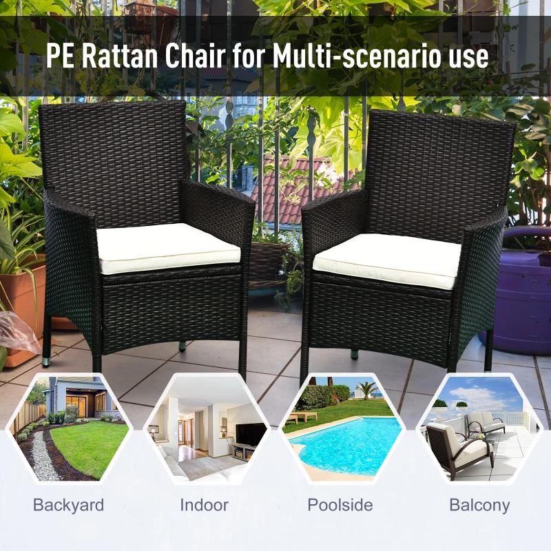 Outsunny 2 Piece Patio Armchair Wicker Chair Outdoor Modern PE Rattan w/ Cushion Brown