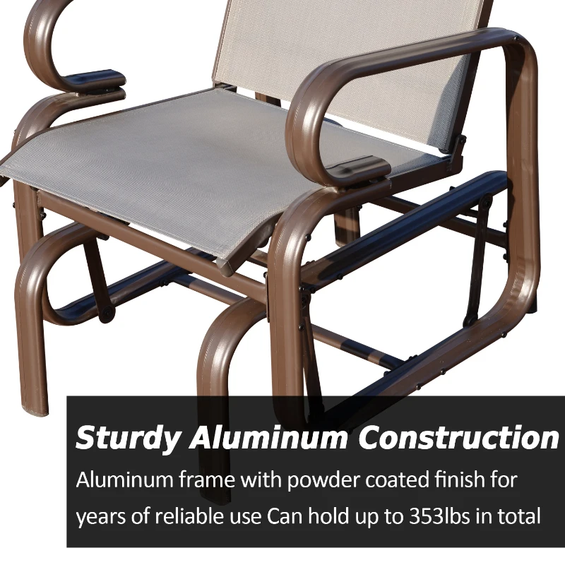 Outsunny Garden Single Glider Chair Patio Rocker Outdoor Rocking Recliner Outdoor Porch Gliding Seat Furniture Texteline Swing Armchair Grey