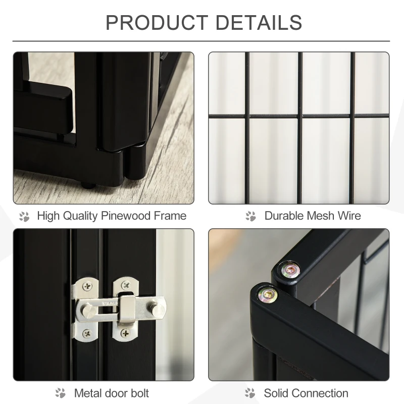 PawHut Transformable Pet Playpen 6 Freestanding Panels Gate Fireplace Christmas Tree Fence Stair Barrier Room Divider with Walk Through Door Wooden Frame Metal Mesh Black 63'' x 54.5'' x 31.5''