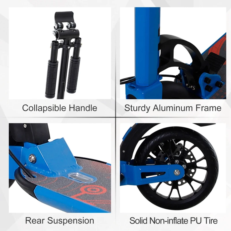 Soozier Kick Scooter Folding Adjustable Ride On Toy w/ Dual Braking System, Rear Shock Absorption and 8" Big Wheels For 14+ Teens Adult, Blue