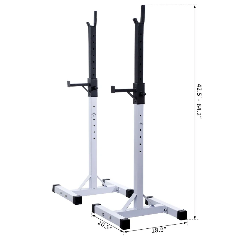 Soozier Adjustable Stable Power Squat Stand Portable 2 Bars Barbell Holder Weight Rack (Black/White)