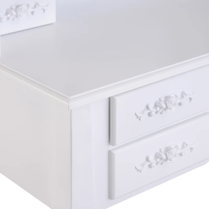 HOMCOM Makeup Dressing Table Vanity Set with Tri-Folding Mirror, 7 Drawers, Cushioned Stool