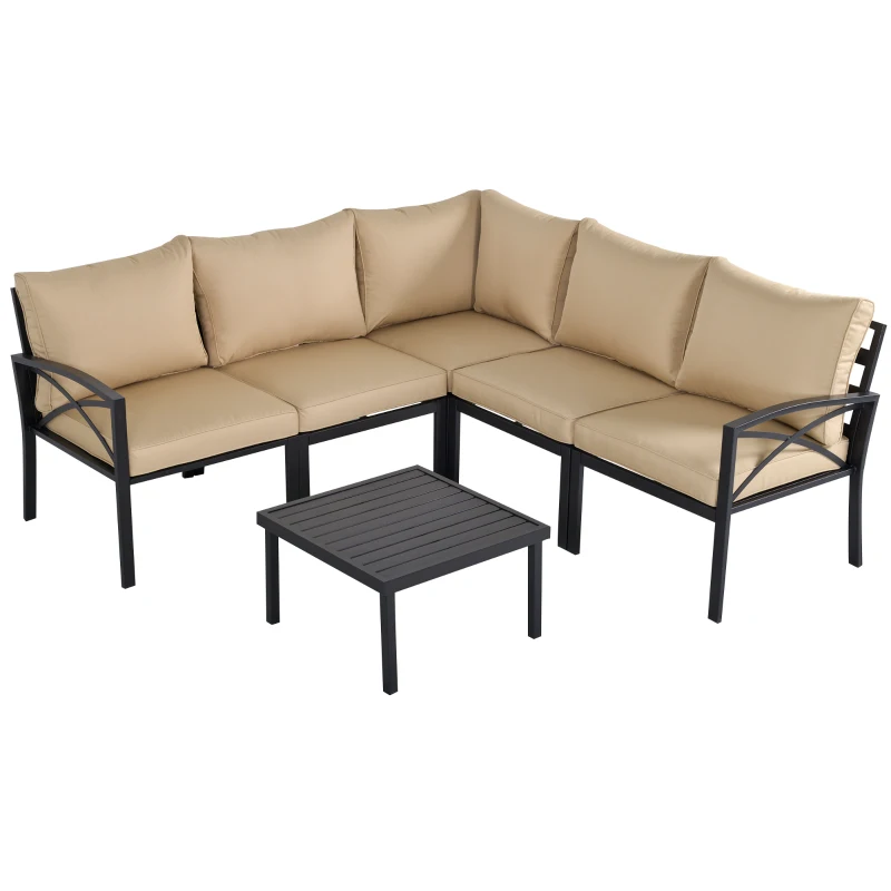 Outsunny 6-Piece Patio Furniture Set L-Shape Corner Sectional Sofa Set with Coffee Table Cushions Beige