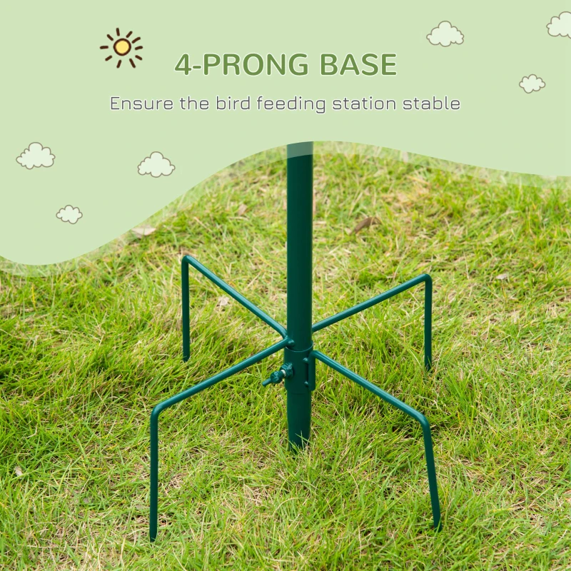 PawHut 6 Hook Feeding Station, Steel Multi-Feeder Kit Stand with 4 Bird Feeders, Mesh Tray, Water Dish and 4-Prong Base, Green