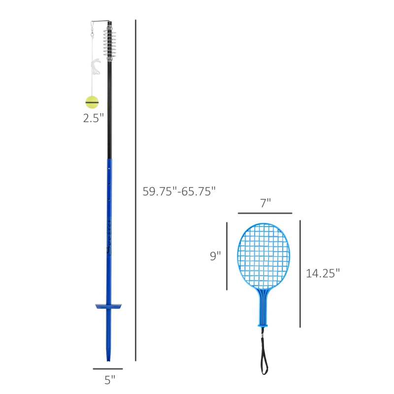 Soozier Rope Ball Tether Swing Game-Complete Set Outdoor Tennis Training Set w/ Height Adjustable Steel Pole，Tennis Ball & Two Tennis Rackets for Kids and Adults, Blue