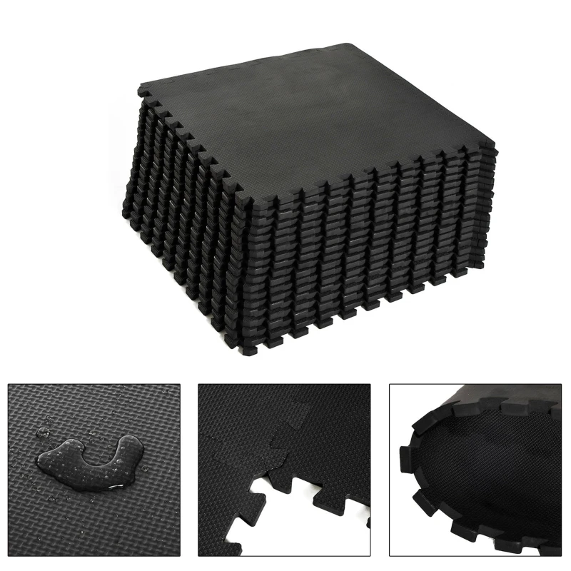 HOMCOM Soft Interlocking Floor Mats 72 Square Feet Waterproof Exercise Workout Mat Kid Play Mat Gymnastics and Home Gym Protective Flooring, 18pcs Black