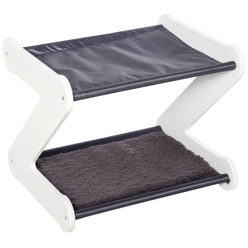 PawHut Two Tier Cat Bed for Indoor Living Room Pet Furniture Kitty Small Dog House Z Shaped with Padded and Plush Mat Grey