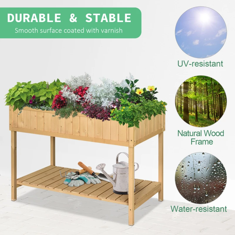 Outsunny 43.25" x 18" x 30" Raised Garden Bed, Wooden Plant Stand with 8 Grid Box, Storage Shelf for Outdoor, Natural Wood Colour