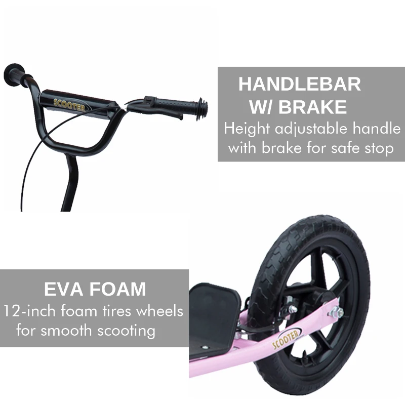 HOMCOM Adjustable Kids Pro Stunt Scooter Children Street Bike Bicycle Ride On with 12” Tire (Pink)