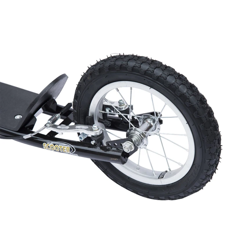 HomCom Adjustable Teen Kick Scooter Child Pro Stunt Scooter Ride On Speeder Kids Street  Bike 16" Inflatable Tire Black