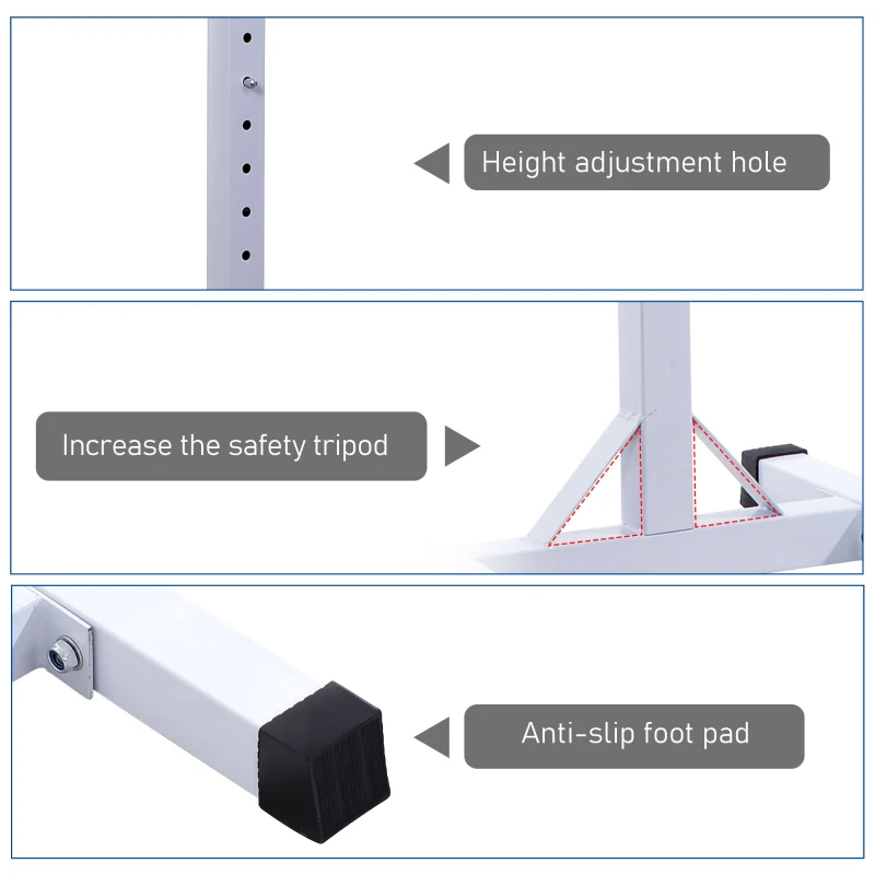 Soozier Adjustable Stable Power Squat Stand Portable 2 Bars Barbell Holder Weight Rack (Black/White)