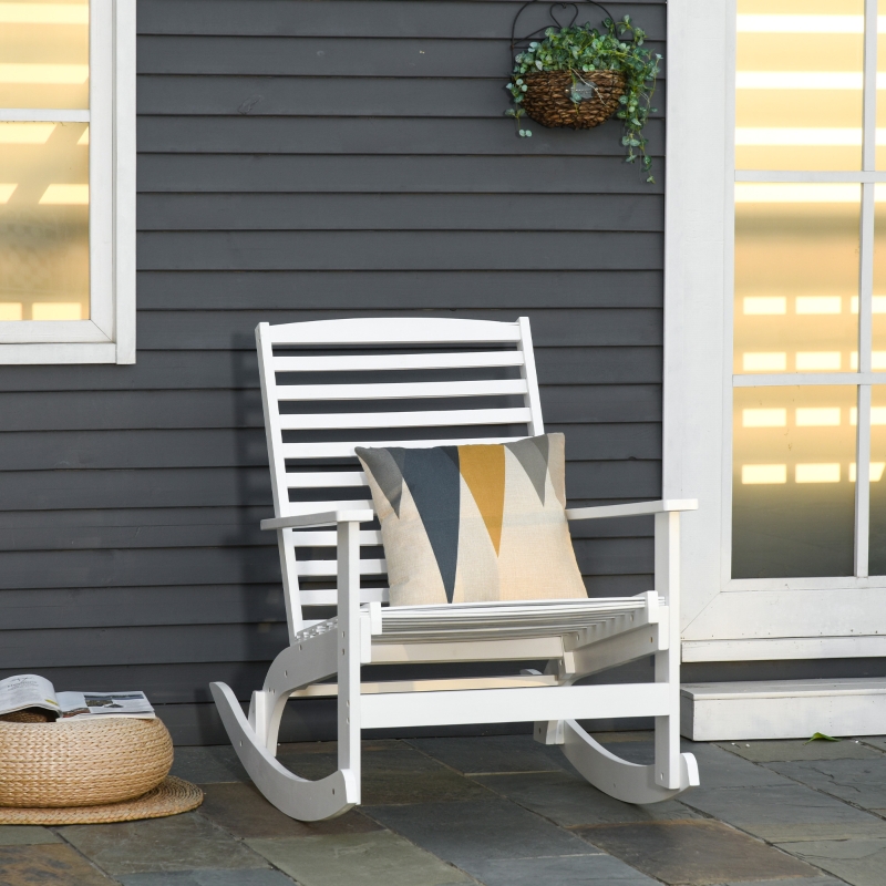 Outsunny Patio Rocking Chair Non-slip Porch Rocker for Balcony Garden Terrace Bamboo Plywood White