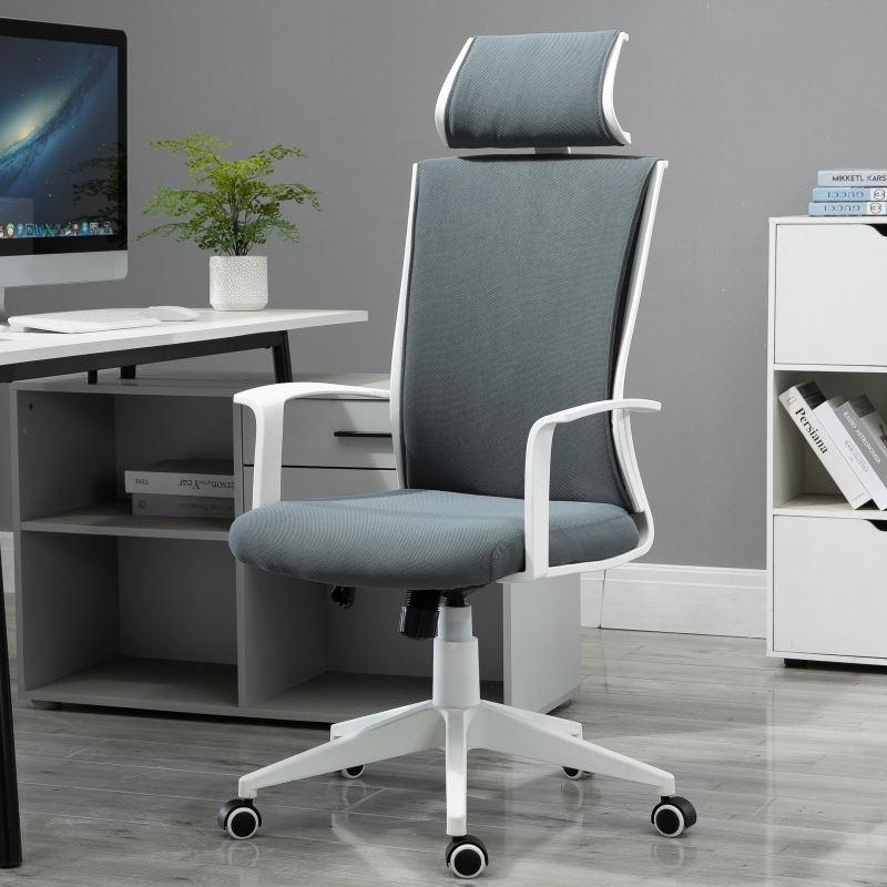 Vinsetto Ergonomic Office Chair 360° Swivel with Headrest Height Adjustable, Grey and White
