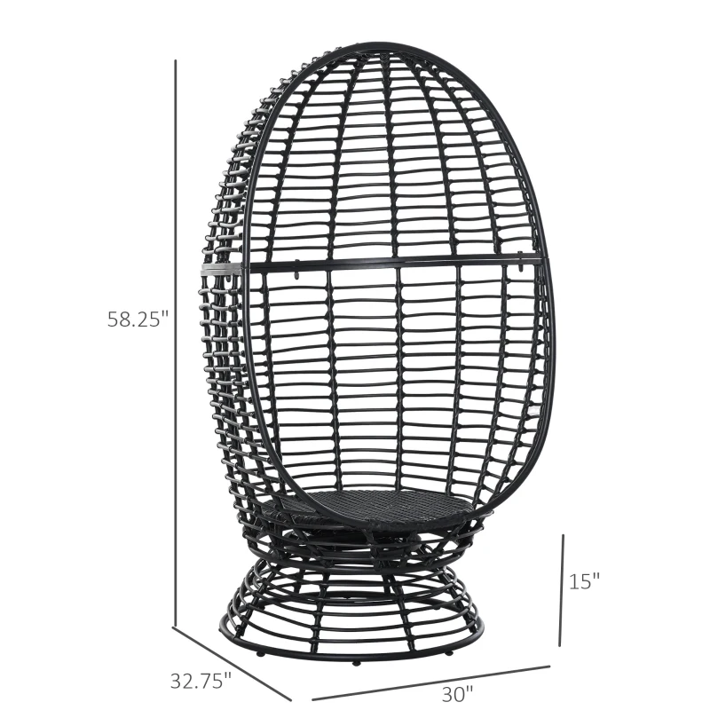 Outsunny Outdoor Round PE Ratttan Wicker 360 Degree Swivel Basket Egg Chair with Cushion,  Black