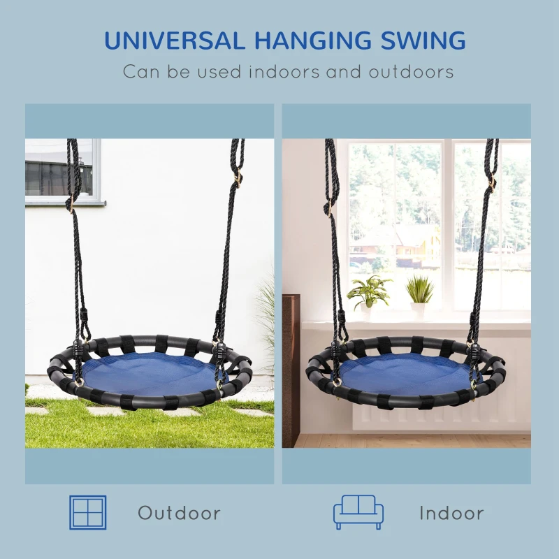 Outsunny 23.5 Inch Saucer Tree Swing, Outdoor Flying Swing for Kids with Adjustable Hanging Ropes, Metal Frame, Breathable Mesh, Blue