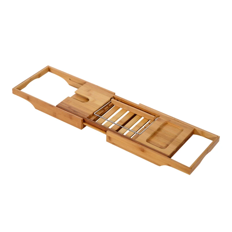 HOMCOM Bamboo Table, Caddy Shower Bath Shelf Bathtub, Expandable Luxury Tray Holder, for Soap Book Phone