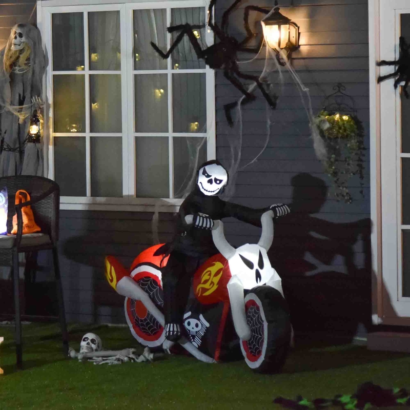 HOMCOM 6' Long Halloween Grim Reaper Flaming Motorcycle Outdoor LED Lighted Airblown Inflatable Decoration Holiday Seaon Garden Lawn Decor