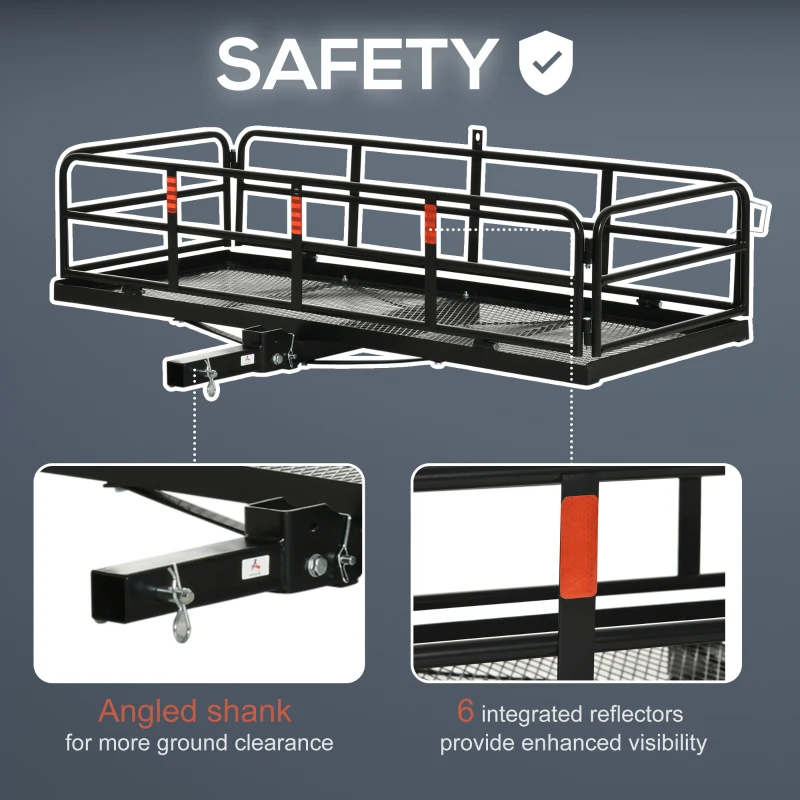Aosom Folding Cargo Carrier Luggage Basket Cargo Rack Rear 400lbs Capacity Trailer Hitch Mount Steel Frame with 2" Standard Hitch, Black