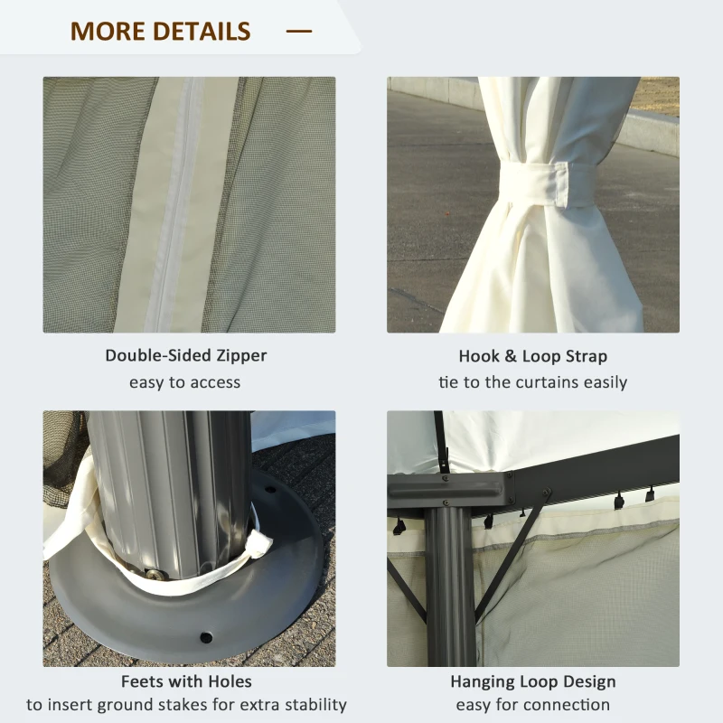 Outsunny 10x10ft Aluminum Gazebo Canopy Double -tire Garden Shelter with Mesh Netting and Privacy Curtains, Cream White