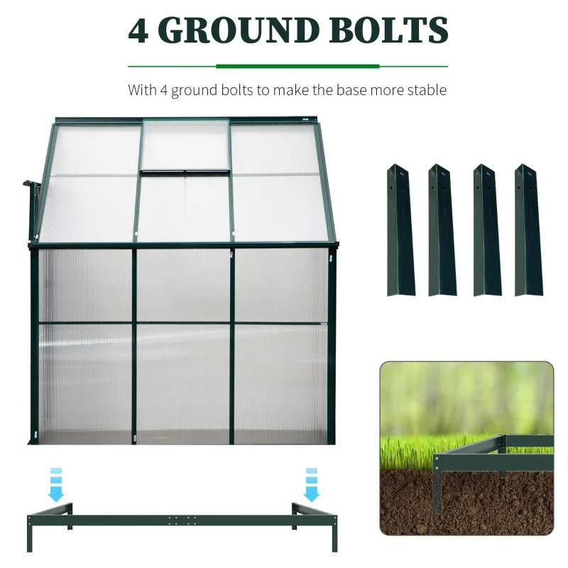 Outsunny Lean-to Greenhouse Walk-in Garden Aluminum Polycarbonate with Roof Vent for Plants Herbs Vegetables 6' x 4' x 7'
