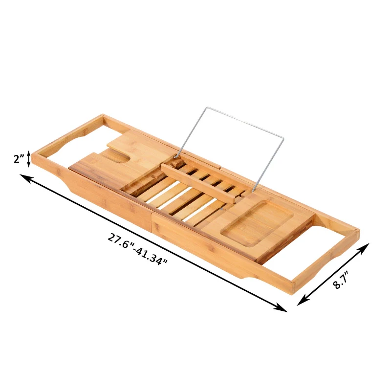 HOMCOM Bamboo Table, Caddy Shower Bath Shelf Bathtub, Expandable Luxury Tray Holder, for Soap Book Phone