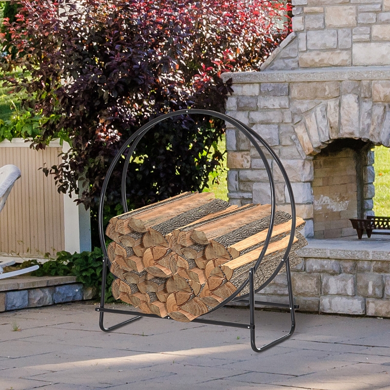 HOMCOM Heavy Duty Firewood Rack Indoor Outdoor Log Holder 264lbs. Black