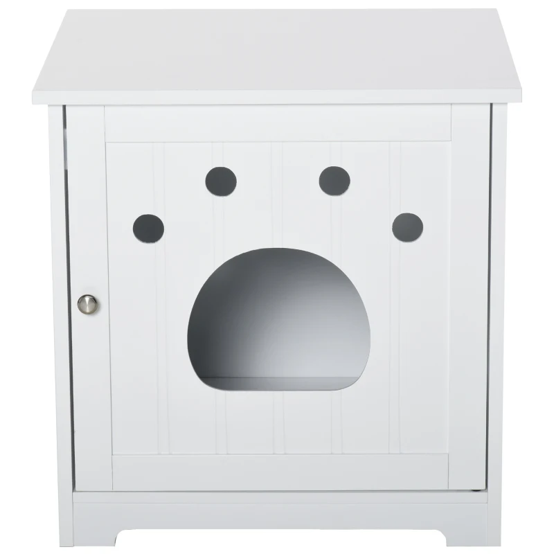PawHut Wooden Cat Washroom Pet Litter Box Enclosure Kitten House Nightstand End Table Hideaway Cabinet with Magnetic Doors White