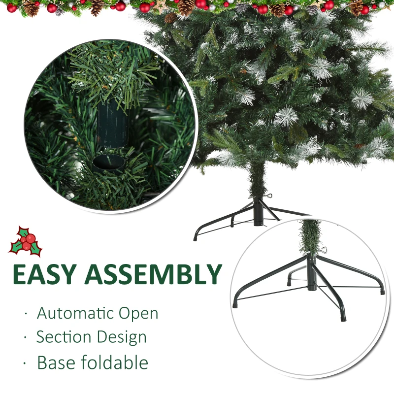 HOMCOM 6.9ft Artificial Christmas Tree Snow Tipped Tree with Pinecone Easy Assembly with Foldable Base Stand for Indoor Decoration Green