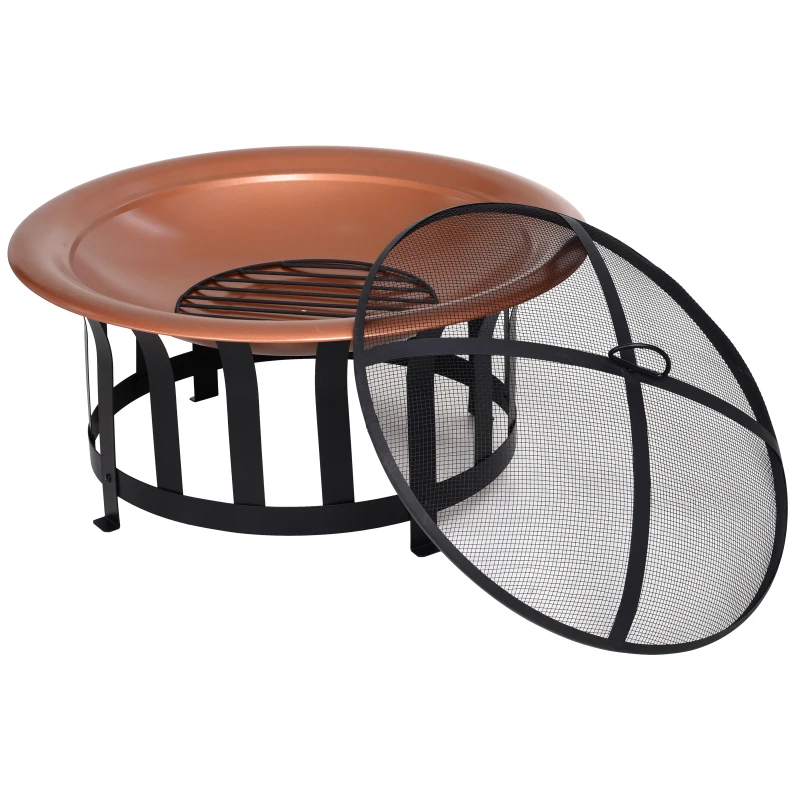 Outsunny 30" Steel Round Patio Fire Pit  Outdoor Wood Log Burning Heater with Log Grate, Poker, Mesh Cover & Water Resistant Cover Copper Color