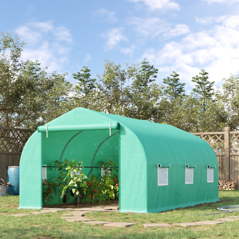 Outsunny 15’x10’x7’ Walk-in Greenhouse Outdoor Garden Plant Tunnel Green